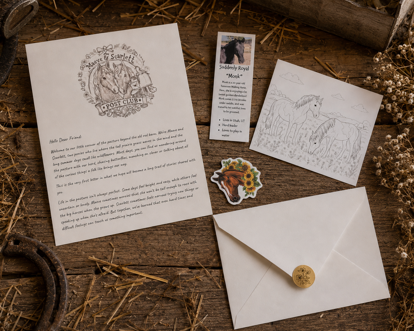 letter, envelope, bookmark, coloring page and sticker